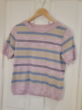 Made in Denmark, Skovhuus Striped Knit Top in Pastel Pink, Blue & Cream